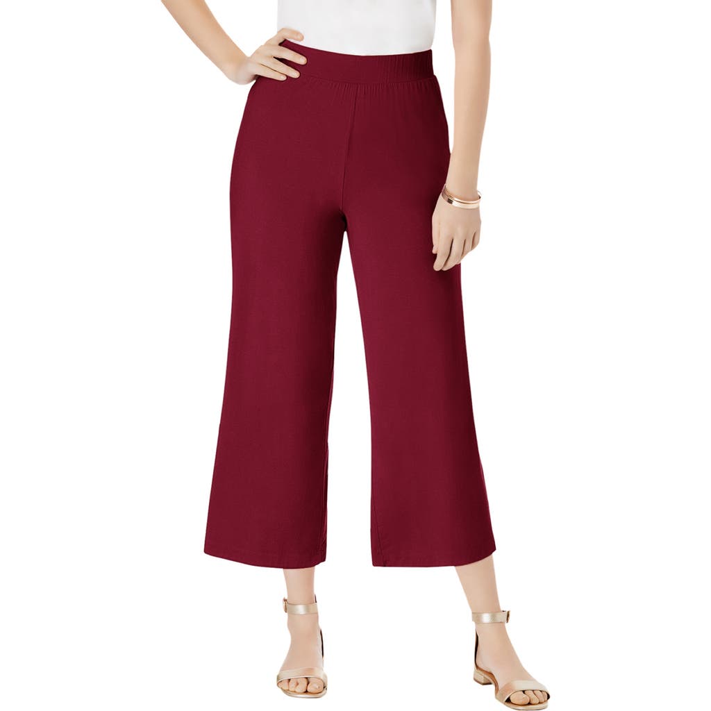 Jessica London Everyday Stretch Knit Wide Leg Crop Pant In Burgundy