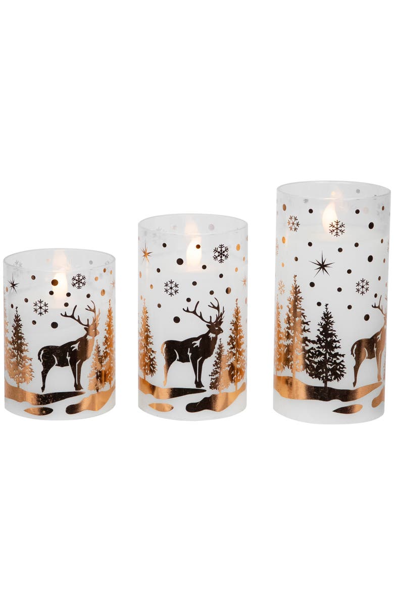 Northlight LED Flameless Flickering Woodland Glass Pillar Christmas Candles - 6" - Set of 3, Alternate, color, White