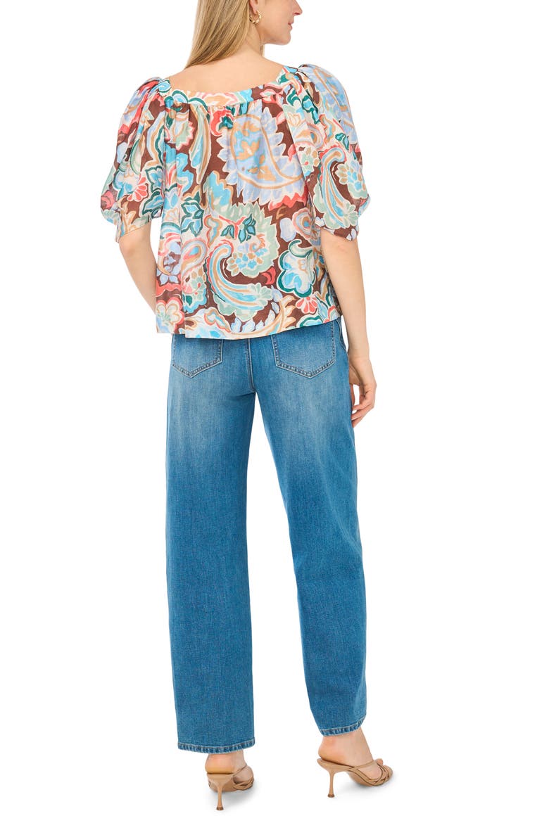 Puff Sleeve Printed Top, Alternate, color, COCOA