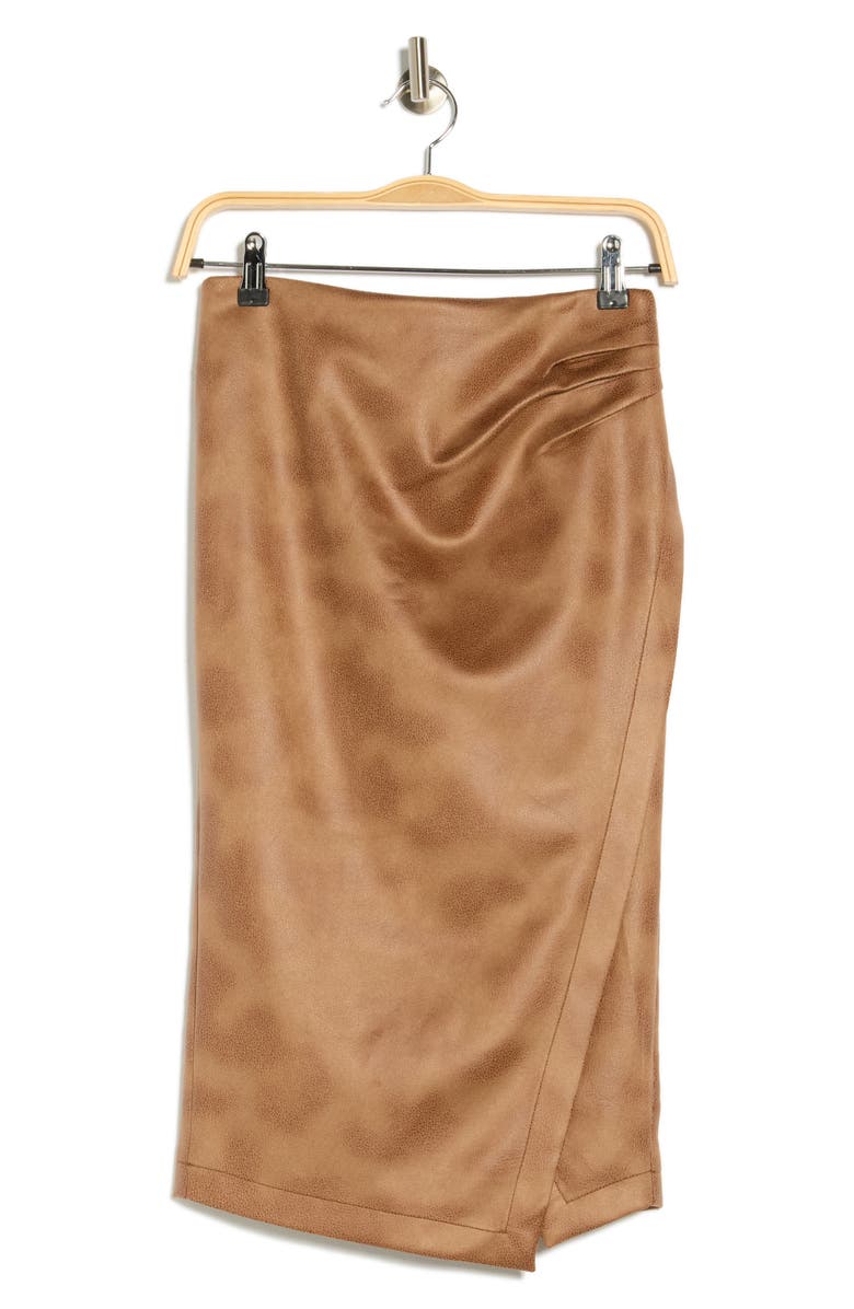 T Tahari Faux Suede Faux Wrap Skirt, Alternate, color, Hazelwood Brown