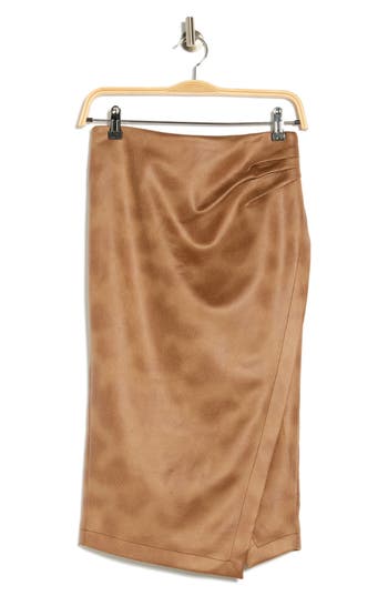 T Tahari Faux Suede Faux Wrap Skirt In Brown
