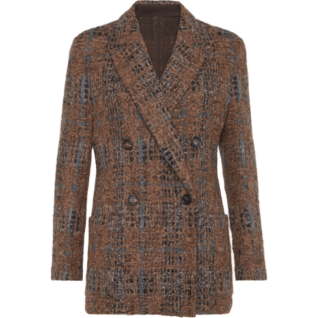 Brunello Cucinelli Blazer With Prince Of Wales Embroidery In Brown