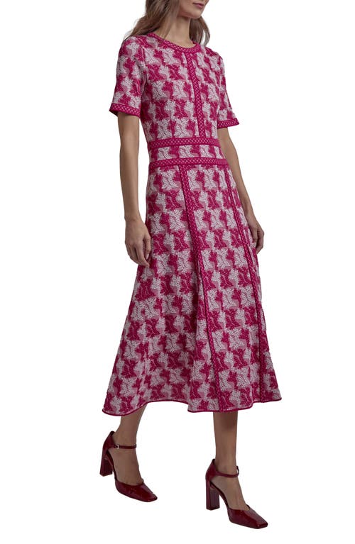 Misook A-line Midi Dress In Pink Flash/white