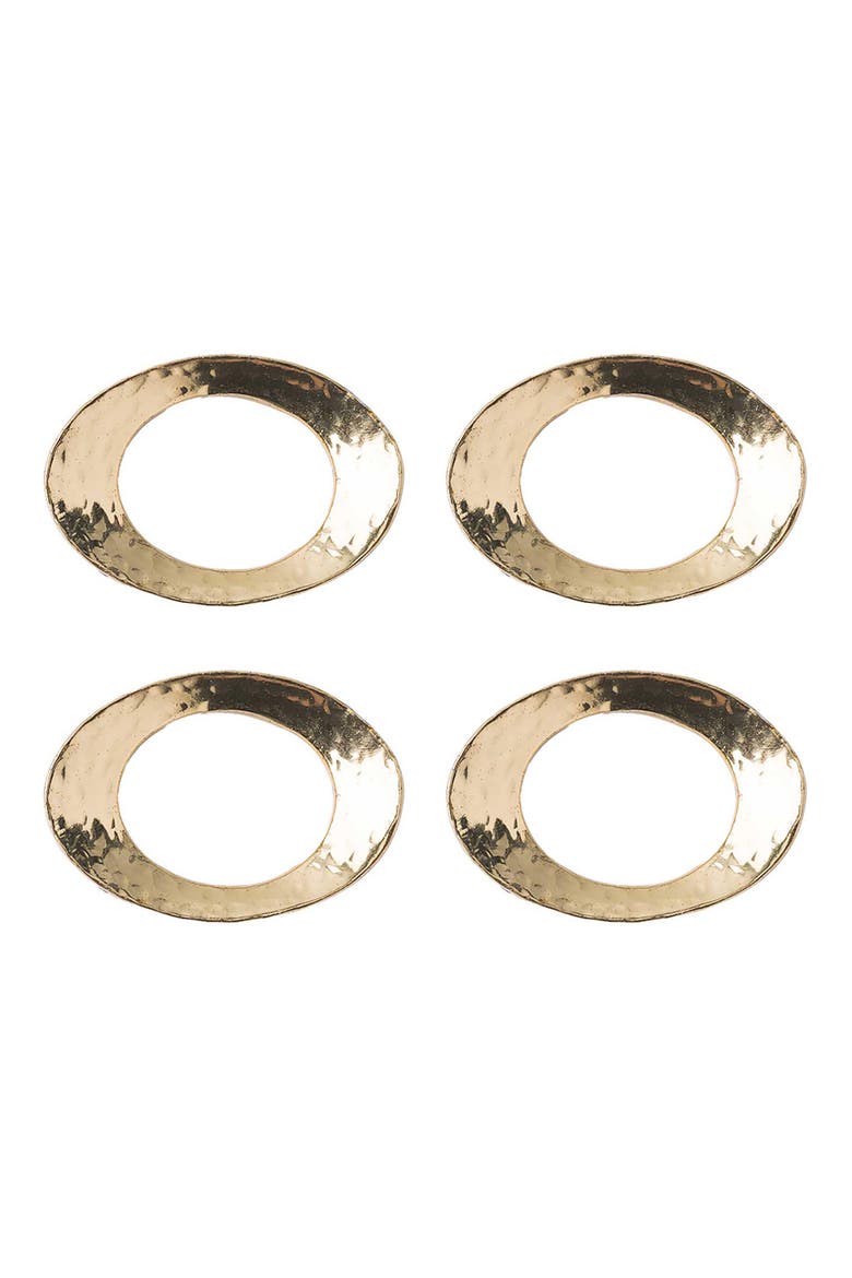 Puro Set of 4 Hammered Napkin Rings, Main, color, GOLD