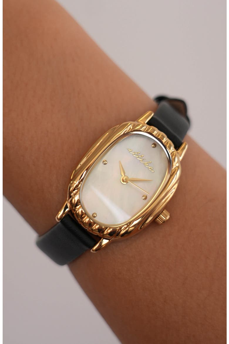 Timeless Texture Leather Strap Watch, Alternate, color, BLACK