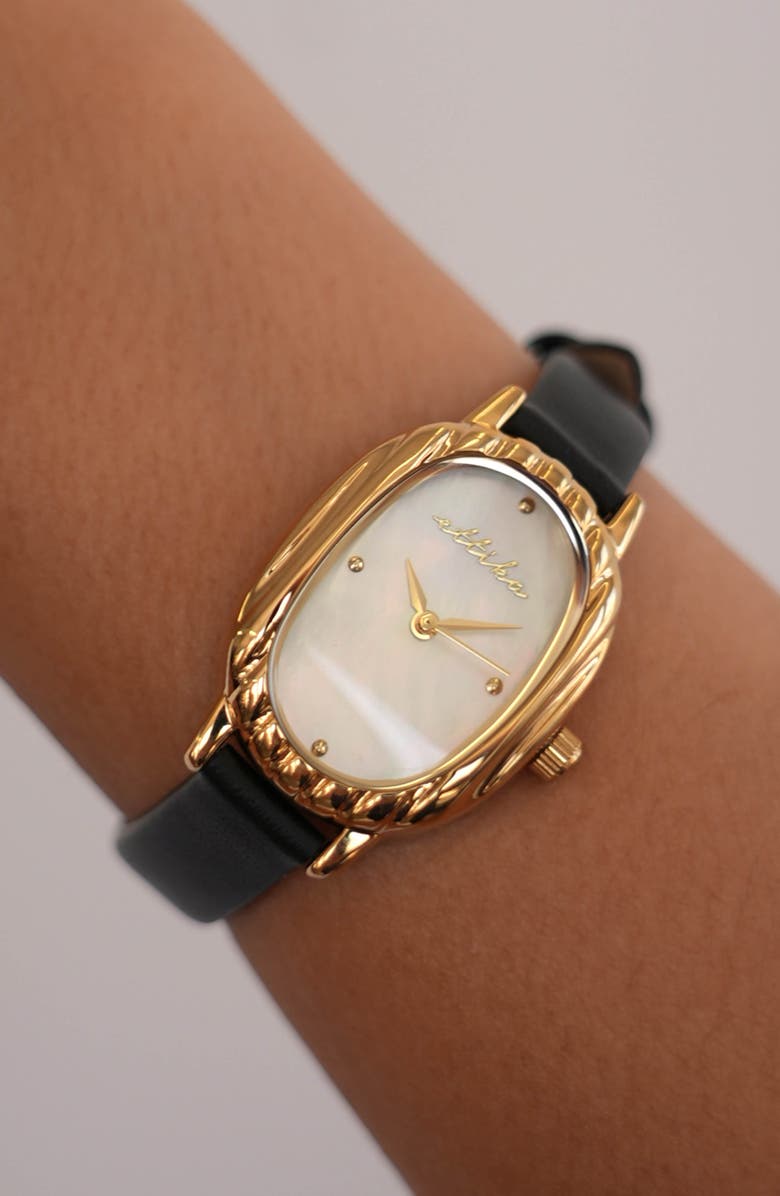 Ettika Timeless Texture Leather Strap Watch, Alternate, color, Black