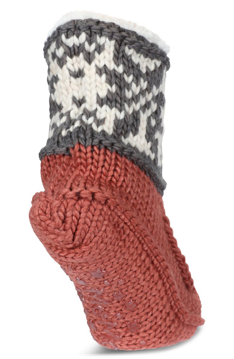 MeMoi Snowflake Border Fleece Lined Slipper Socks, Alternate, color, Deep Mauve