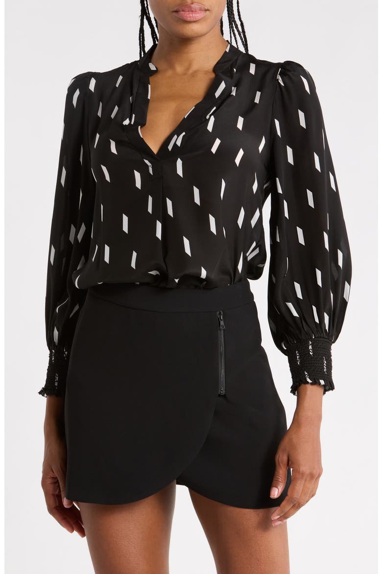 Sheila Blouson Sleeve Silk Top, Main, color, RIBBON TAPE BLACK/ SFT WHITE