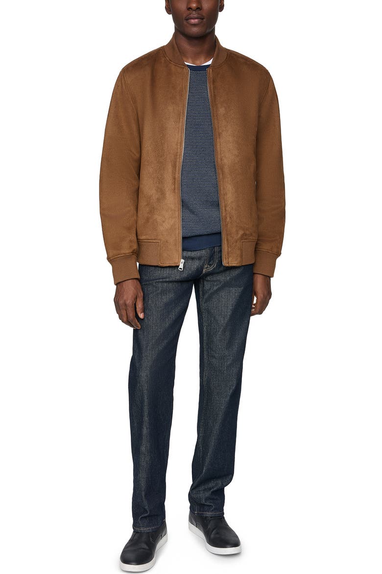 Faux Suede Bomber Jacket, Alternate, color, COGNAC