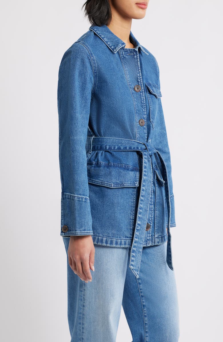 Caslon<sup>®</sup> Belted Denim Chore Jacket, Alternate, color, Medium Wash