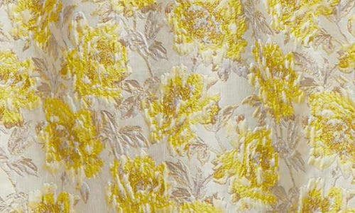 Dessy Collection Metallic Jacquard Corset High/low Gown In Golden Yellow