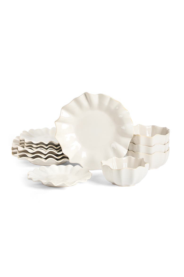 Lotus Stoneware 12-Piece Dinnerware Set, Main, color, White