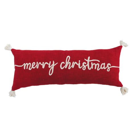Cotton Lumbar Pillow with Tassels and Embroidered "Merry Christmas"