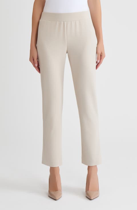 Stretch Deco Crepe Straight-Leg Pants