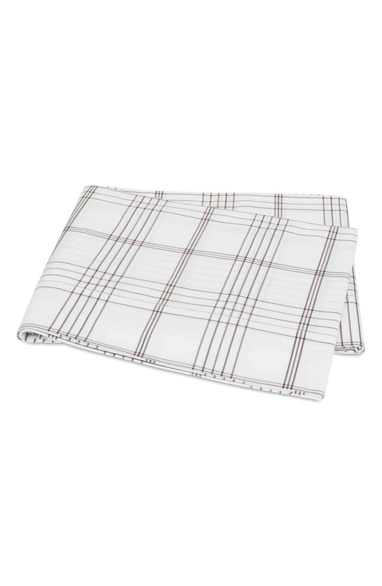Matouk August Plaid 500 Thread Count Flat Sheet, Main, color, Sable