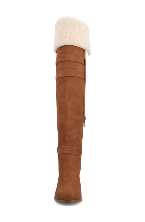 Journee Collection Alyza Faux Shearling Over-the-knee Boot In Brown