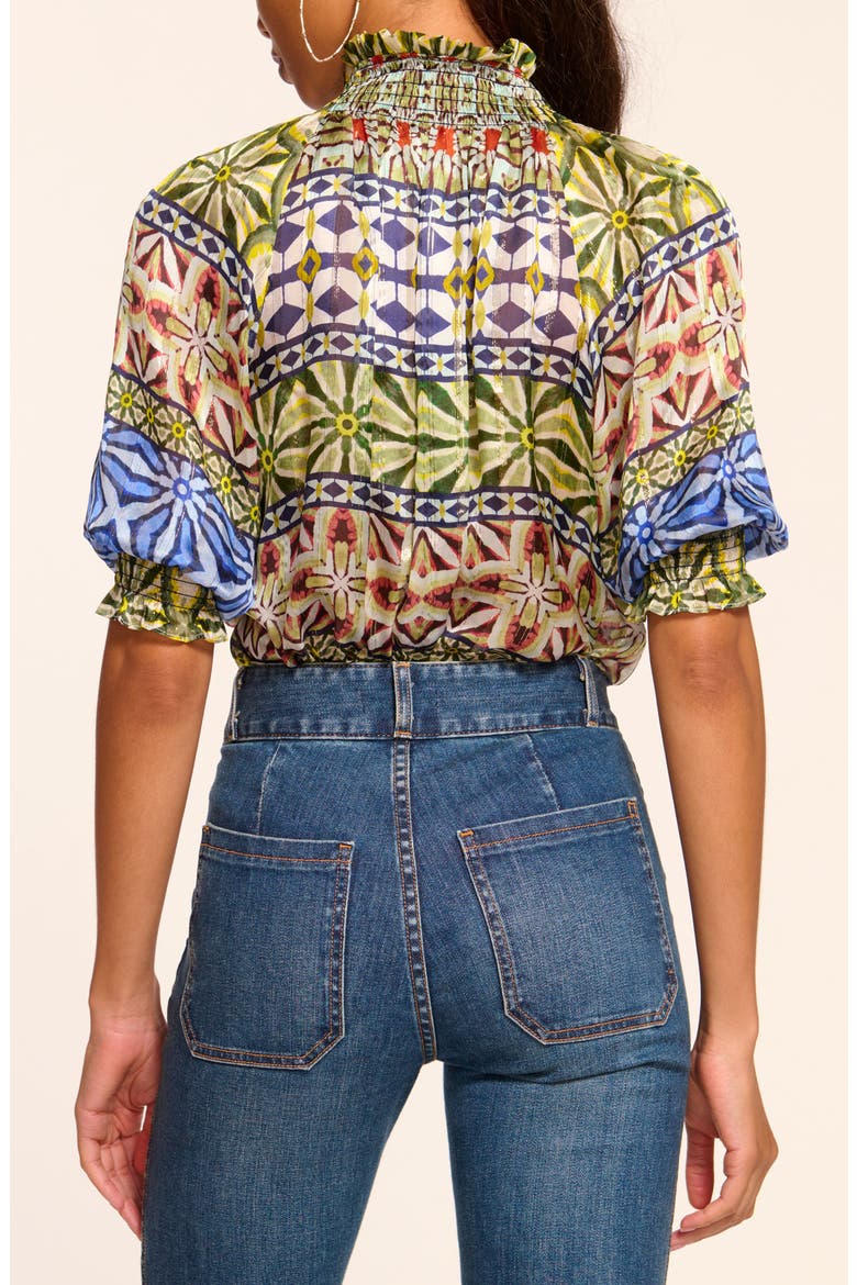 Chela Metallic Silk Shirt, Alternate, color, RIBBON BLUE COMBO