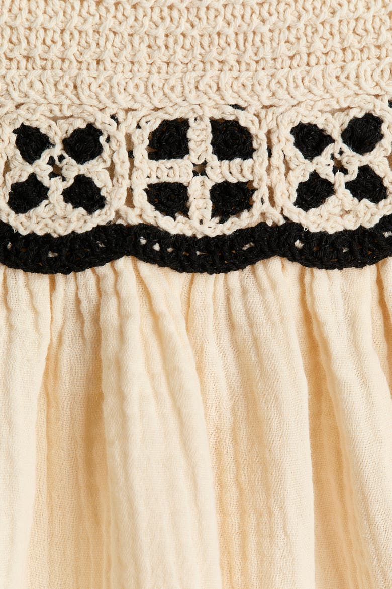 Crochet-look-detail Muslin Dress, Alternate, color, Cream