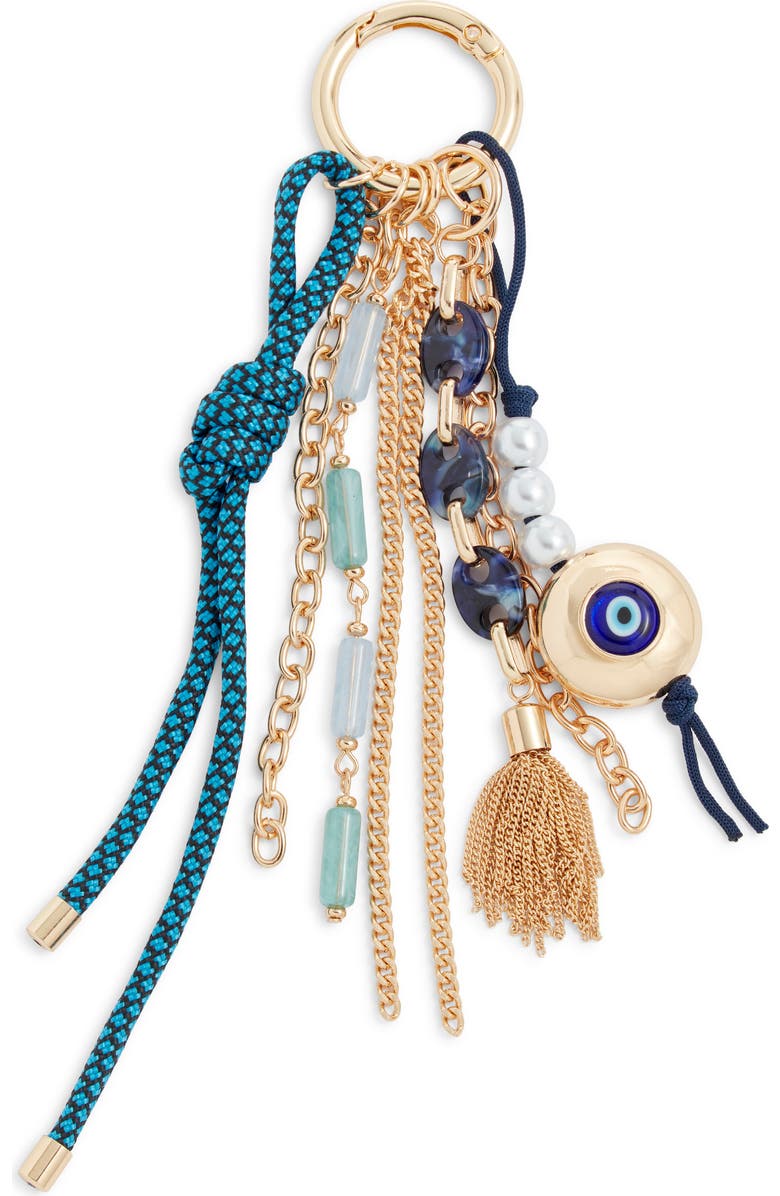 Chelsea28 Evil Eye Beaded Bag Charm, Main, color, Blue Multi- Gold