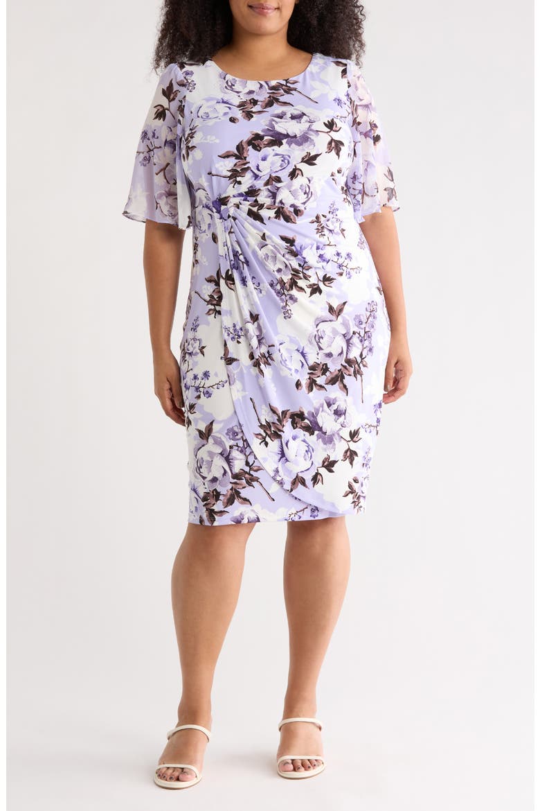Flutter Sleeve Faux Wrap Dress, Main, color, LIGHT LAVENDER