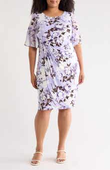 Connected Apparel Flutter Sleeve Faux Wrap Dress