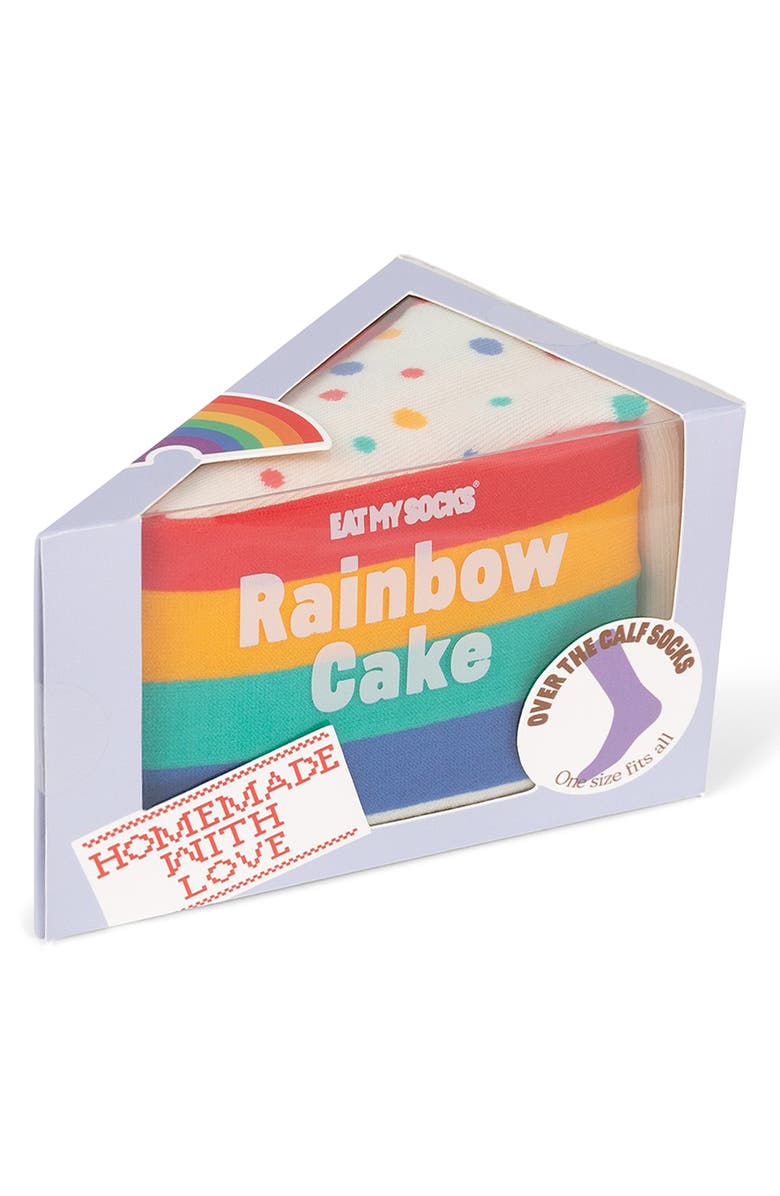 doiy Rainbow Cake 3D Crew Socks, Alternate, color, Ivory/ Rainbow