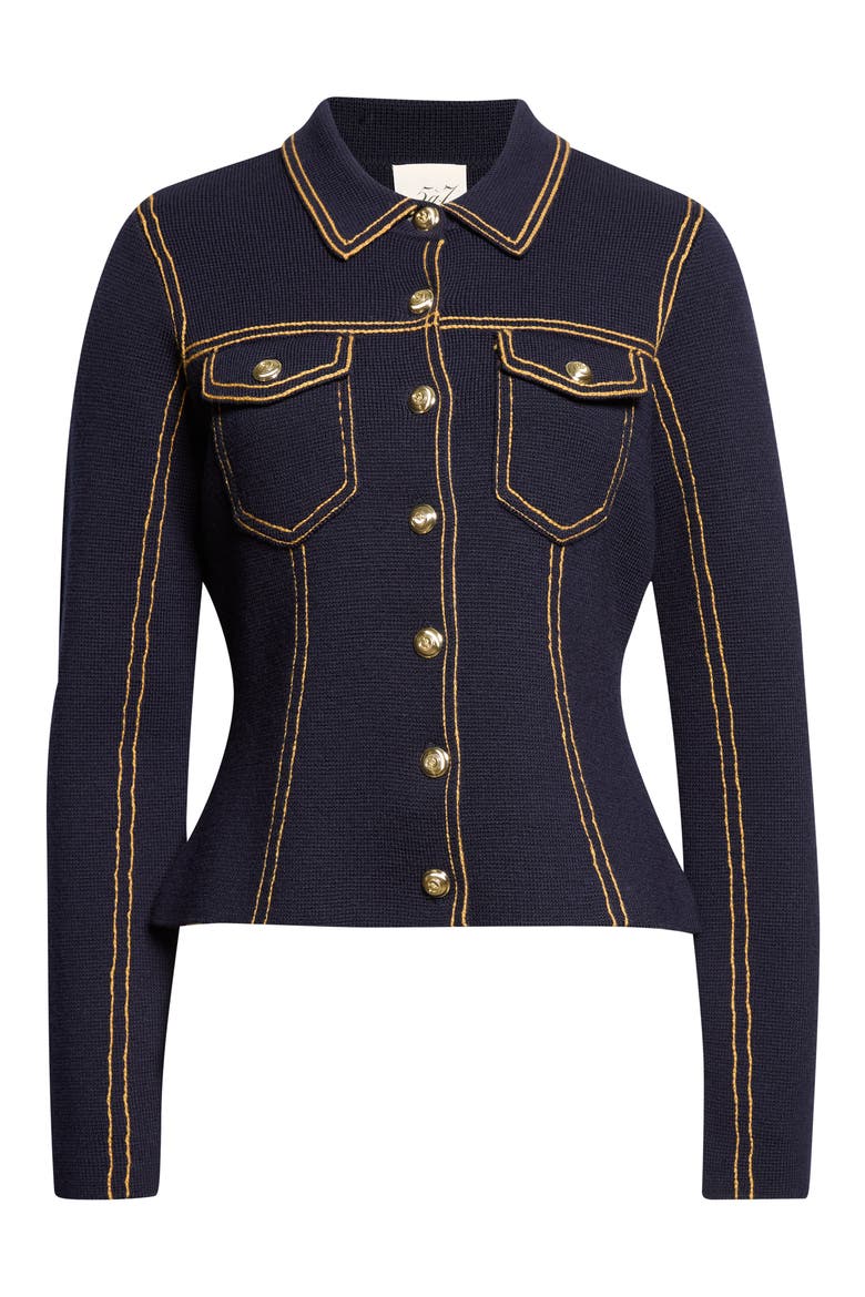 Canyon Wool Blend Knit Jacket, Main, color, NAVY/ SPRUCE YELLOW