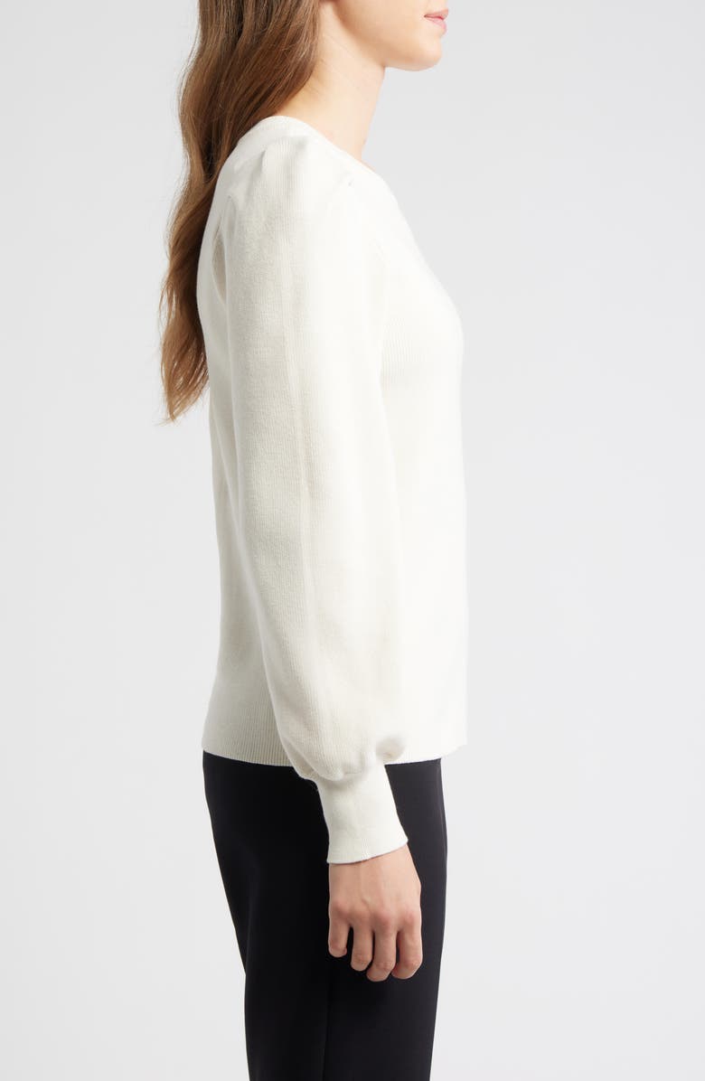 AK ANNE KLEIN Pleat Sleeve Crewneck Sweater, Alternate, color, White Dove