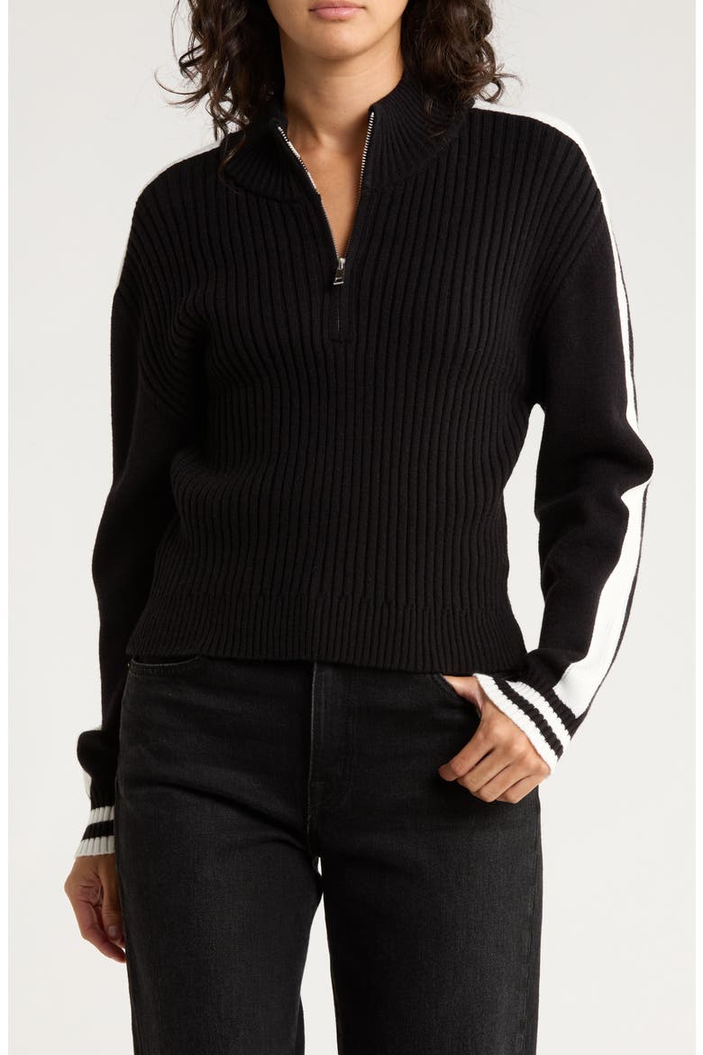 Stripe Detail Quarter Zip Pullover, Main, color, BLACK COMBO