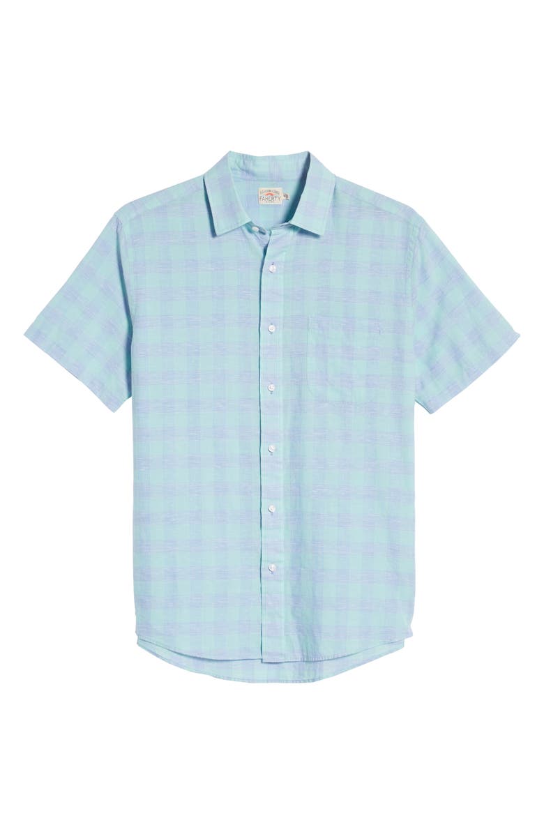 Faherty Regular Fit Check Short Sleeve Stretch Cotton & Linen Button-Up Sport Shirt, Alternate, color,