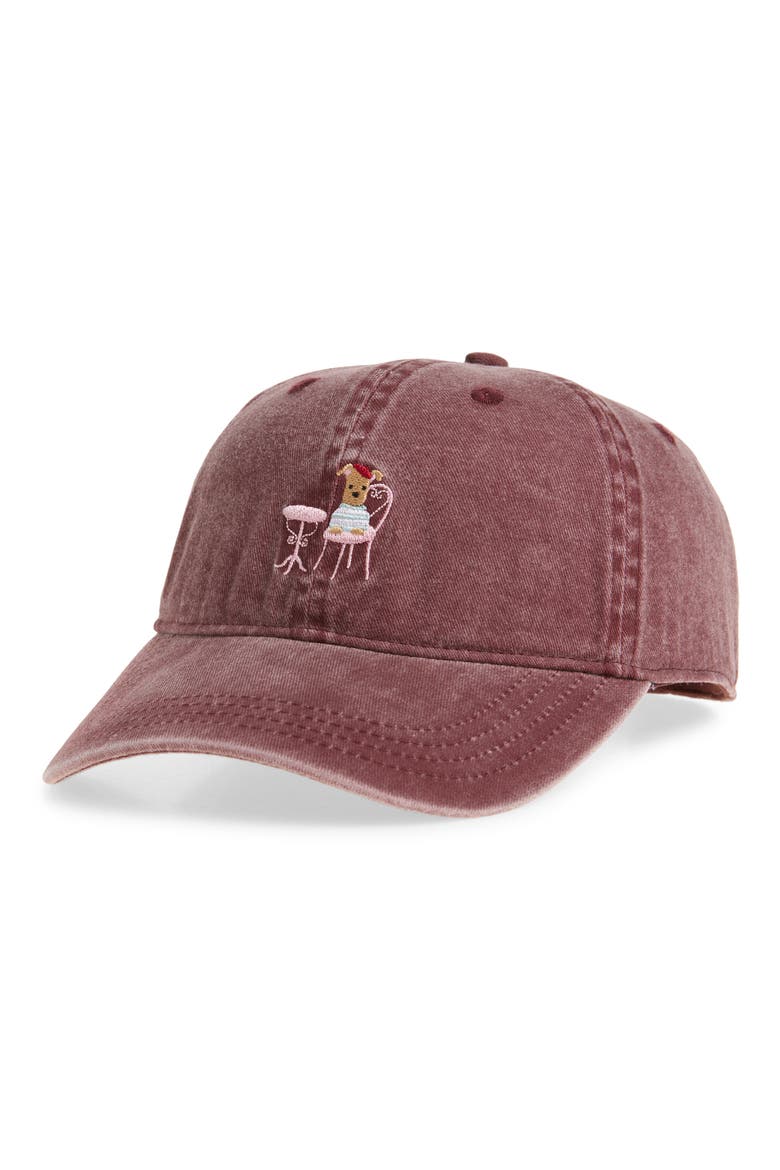 Bonjour Cotton Canvas Baseball Cap, Main, color, BURGUNDY