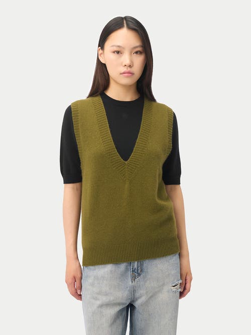 Gobi Mongolian Cashmere Relaxed V-neck Cashmere Vest In Green