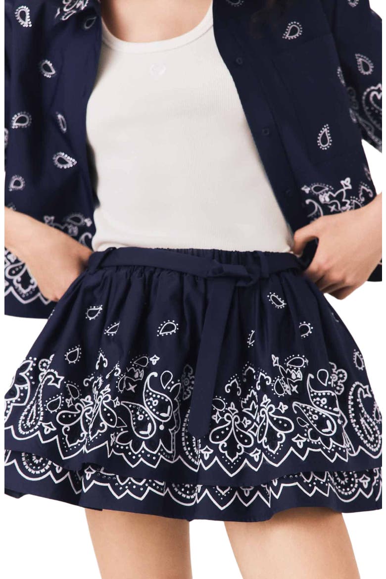 Short embroidered ruffled skirt, Alternate, color, Navy bandana embroidered