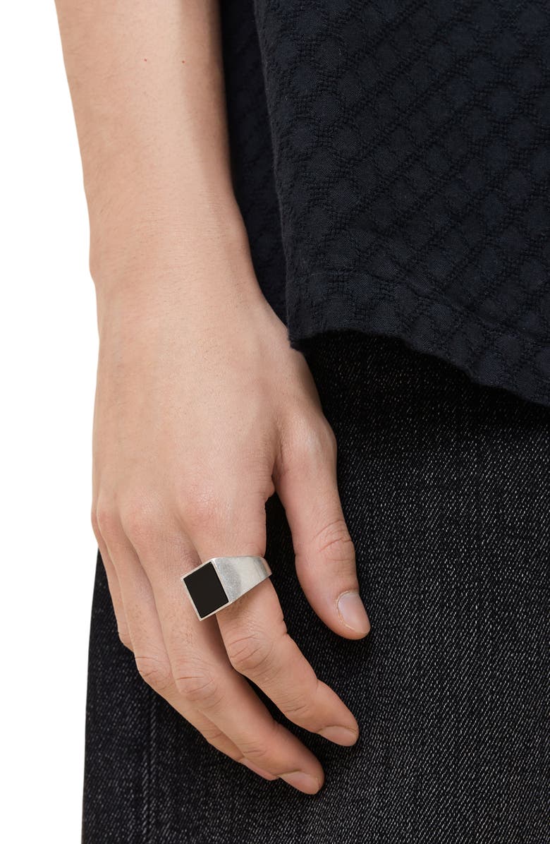 AllSaints Men's Black Onyx Signet Ring, Alternate, color, Black/ Warm Silver