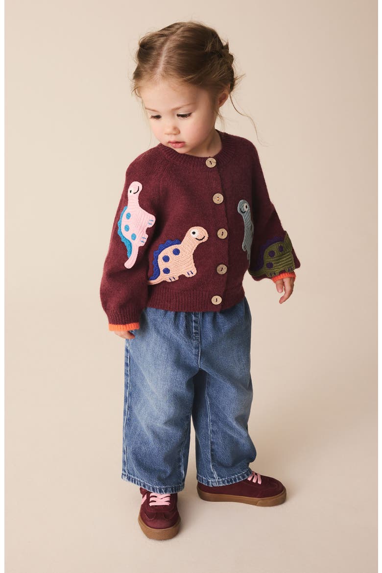 Kids' Dinosaur Embroidered Cardigan, Alternate, color, RED