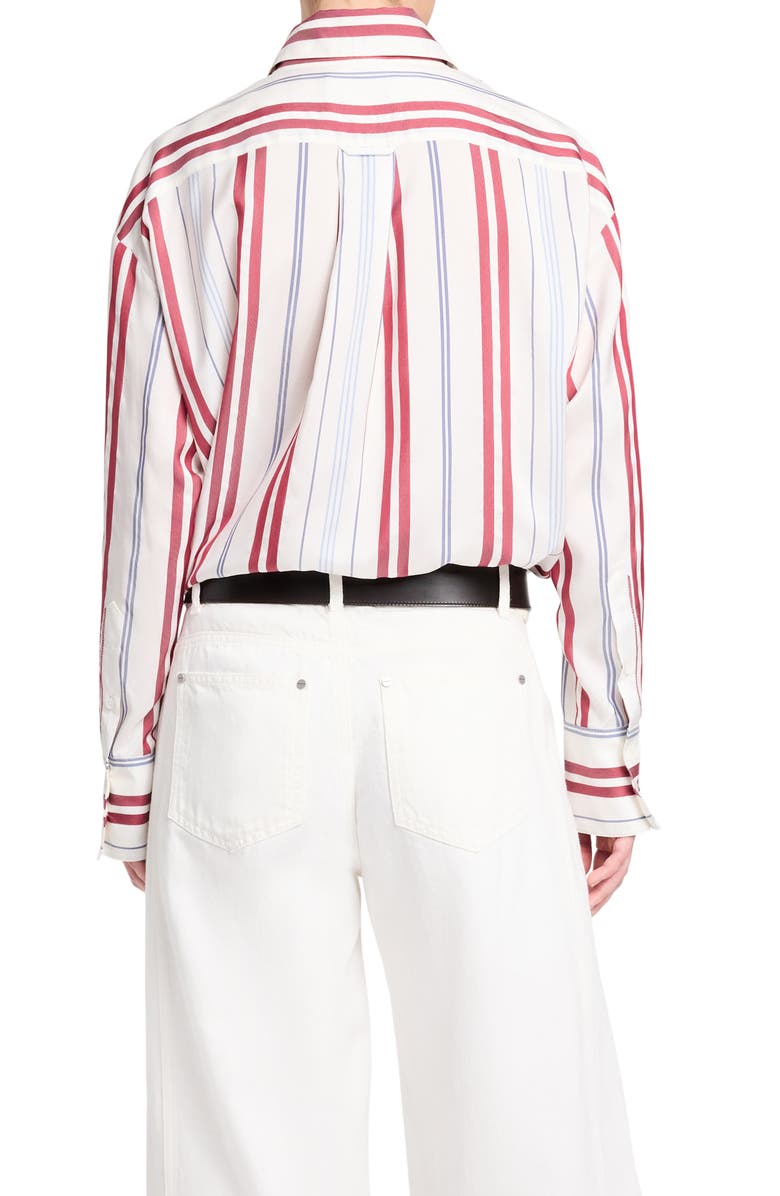 TWP Big Joe Stripe Silk Button-Up Shirt, Alternate, color, Ivory / Blue / Wine