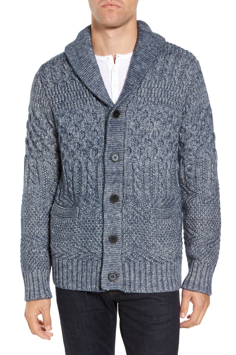 Cable Knit Cardigan, Main, color, BLUE