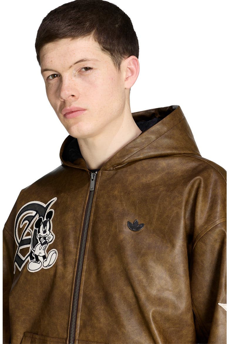Disney Hooded Faux Leather Jacket, Alternate, color, AURORA COFFEE