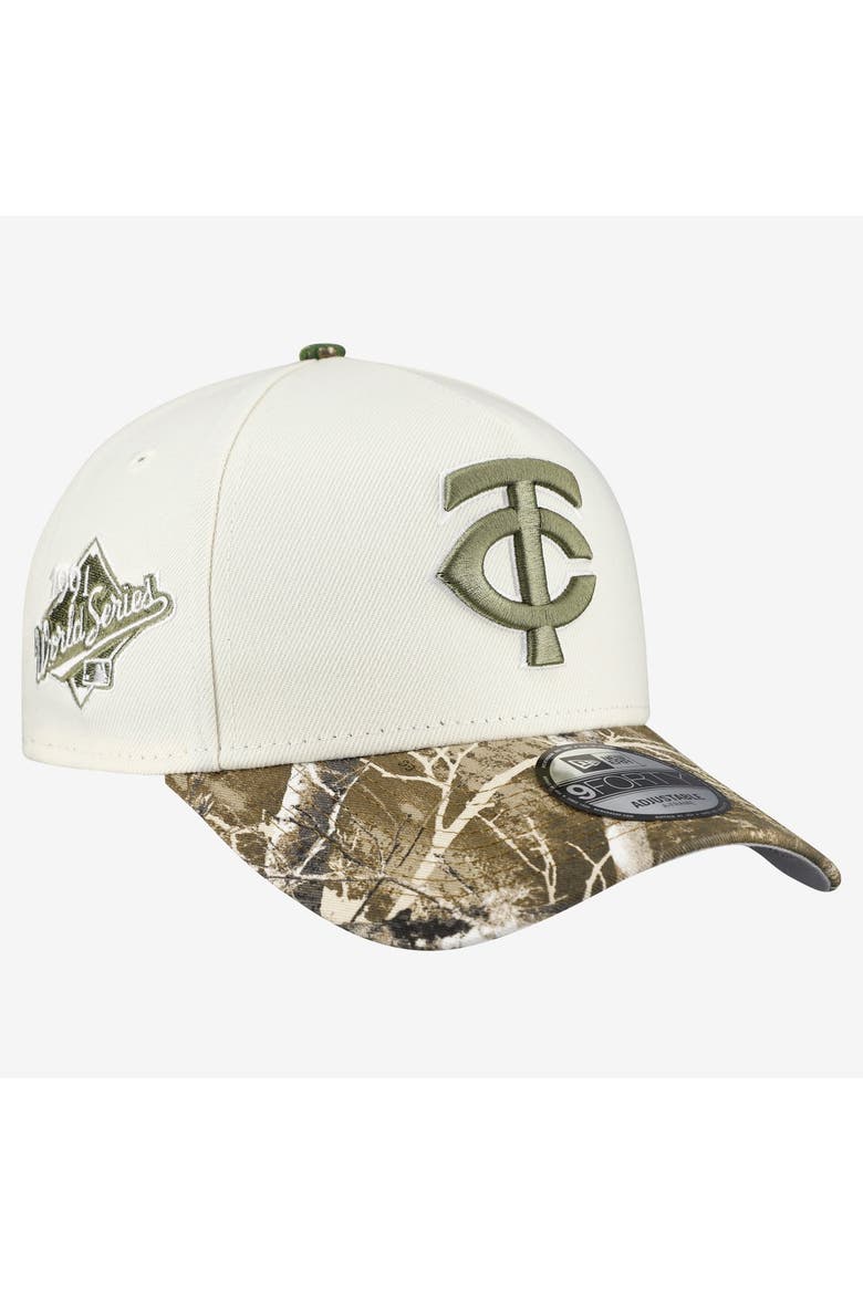 Men's New Era Khaki/Realtree Camo Minnesota Twins 9FORTY A-Frame Adjustable Hat, Main, color, Khaki