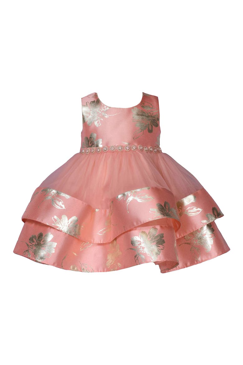 Metallic Fit & Flare Party Dress, Main, color, BLUSH