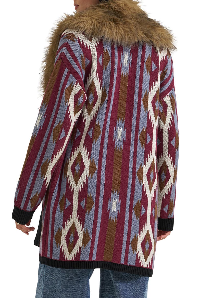 Faux Fur Collar Cardigan, Alternate, color, EXPLODED SOUTHWEST PRINT