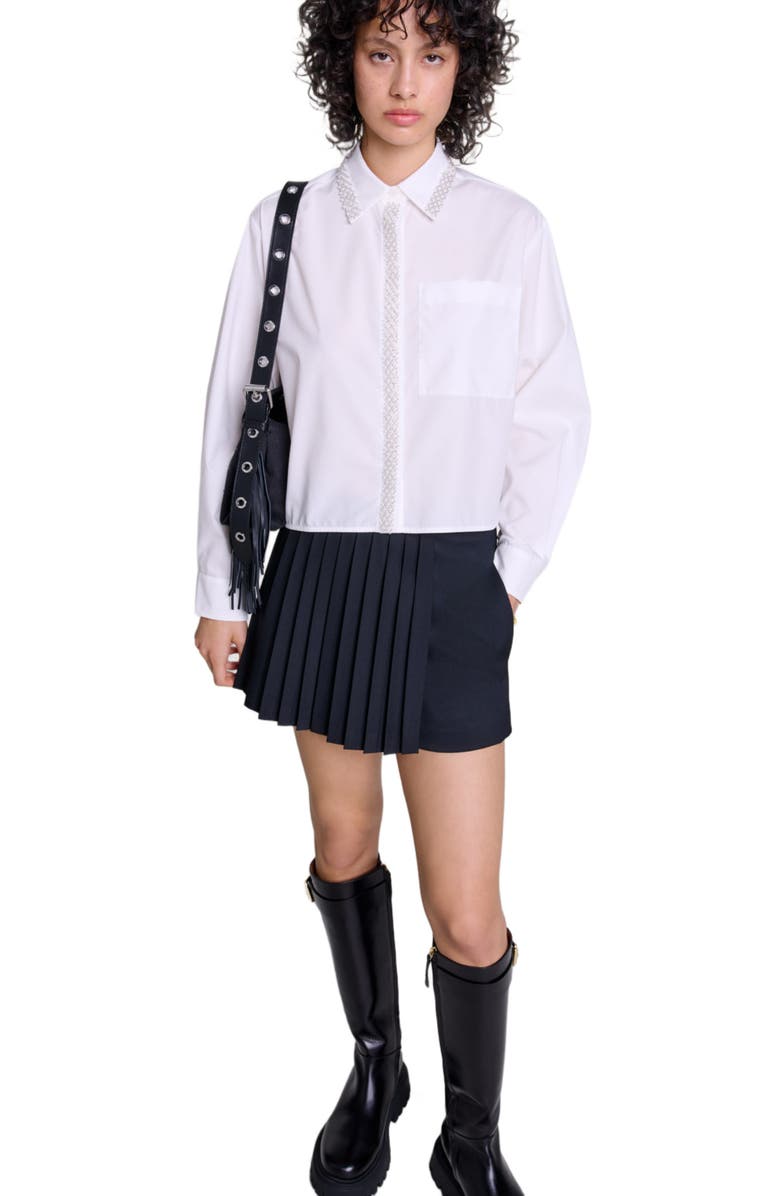 maje Beaded cropped shirt, Alternate, color, 