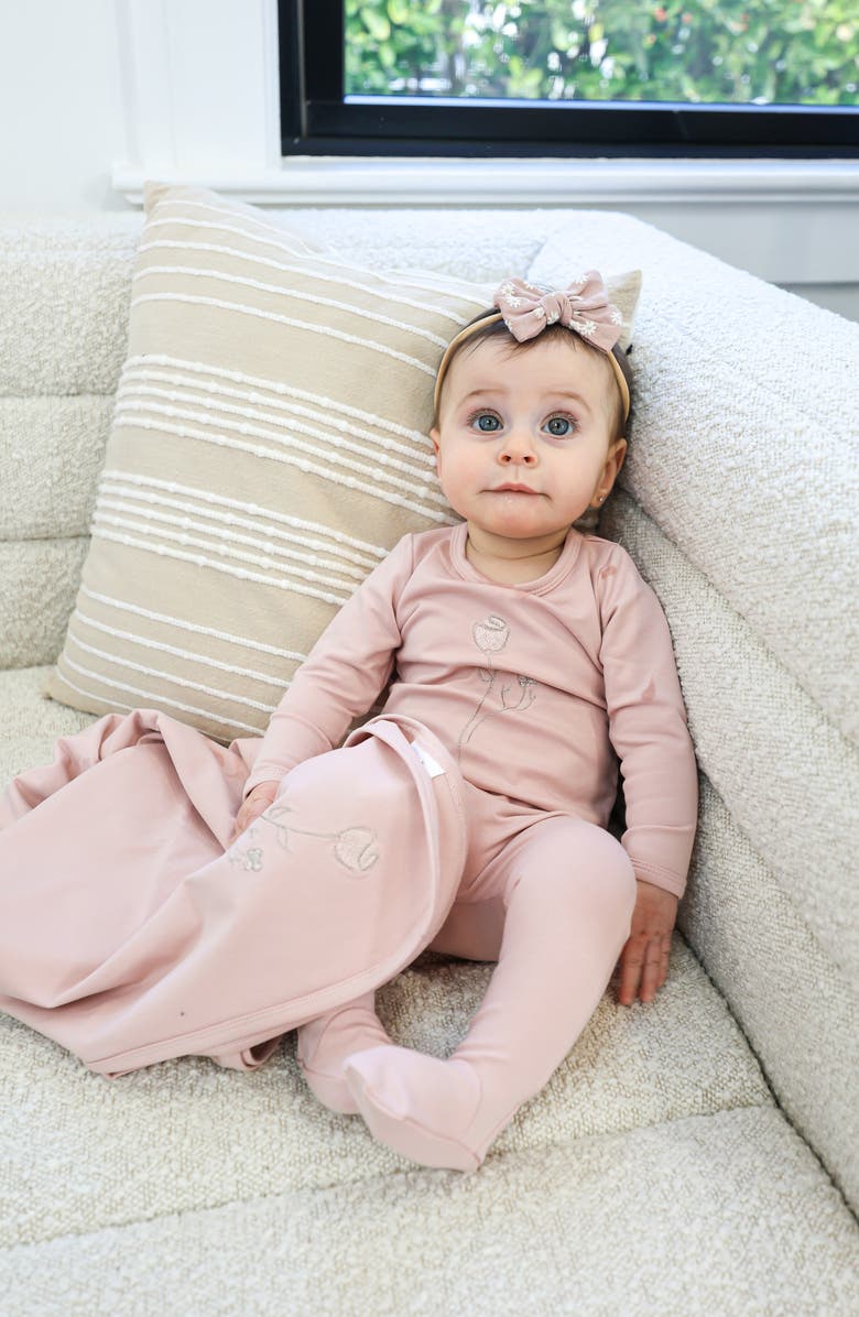 Manière Embroidered Rose Footie, Alternate, color, Mauve