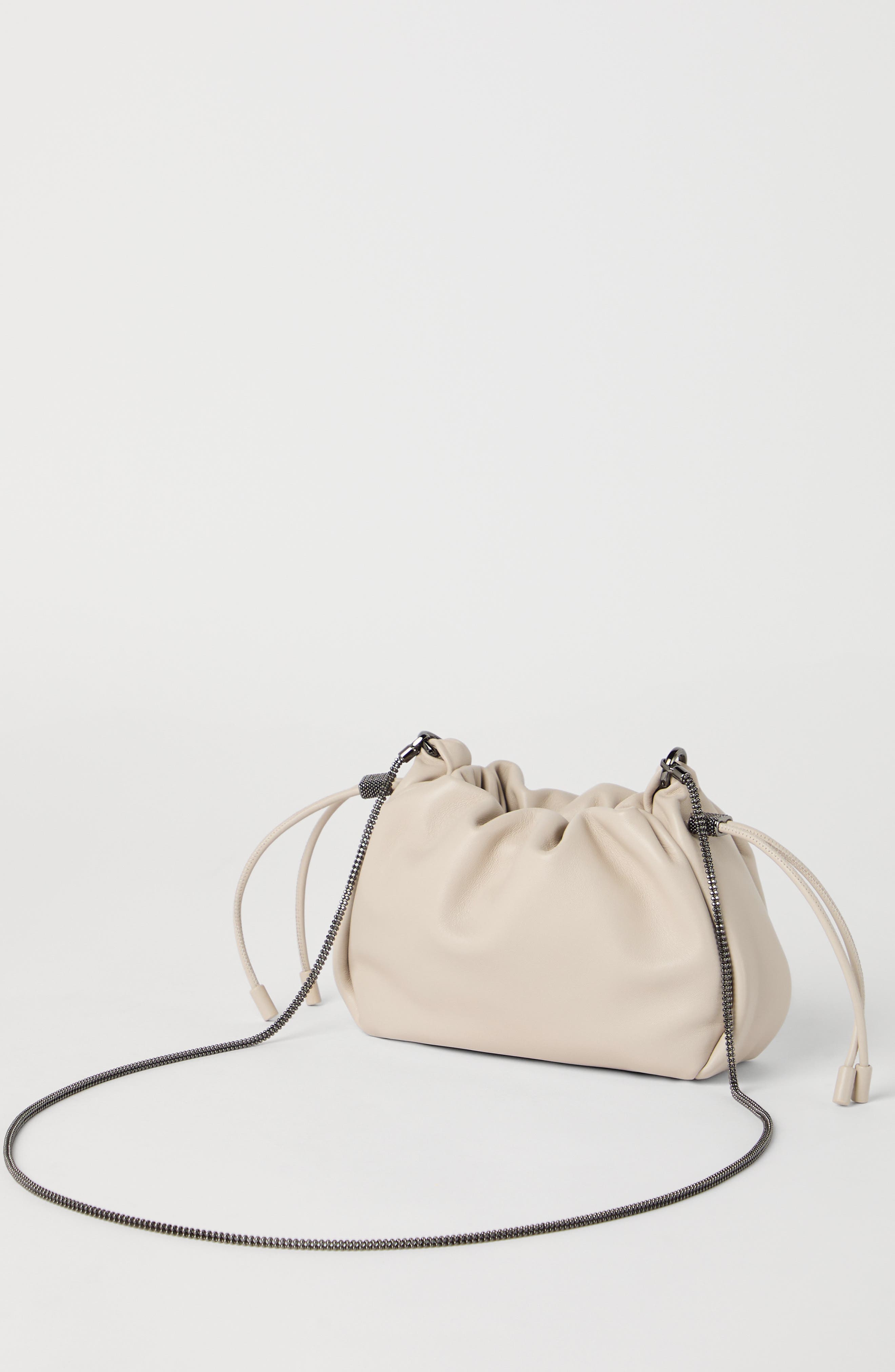 Brunello Cucinelli Soft leather mini Mellow Bucket bag, Alternate, color, Ivory