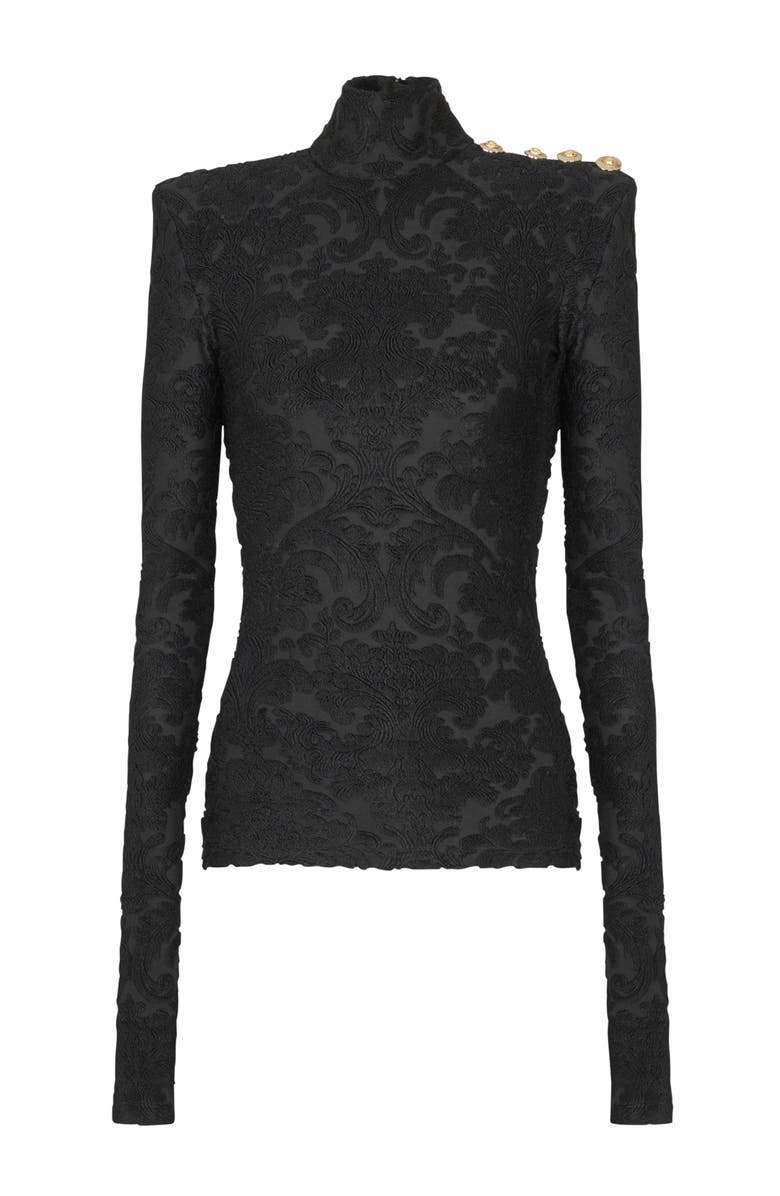 Balmain Baroque Pattern Long-Sleeved Top, Alternate, color, Black