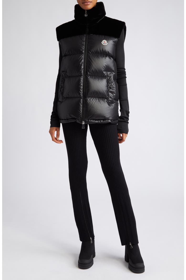 Lempa Down Puffer Vest with Faux Fur Trim, Alternate, color, BLACK