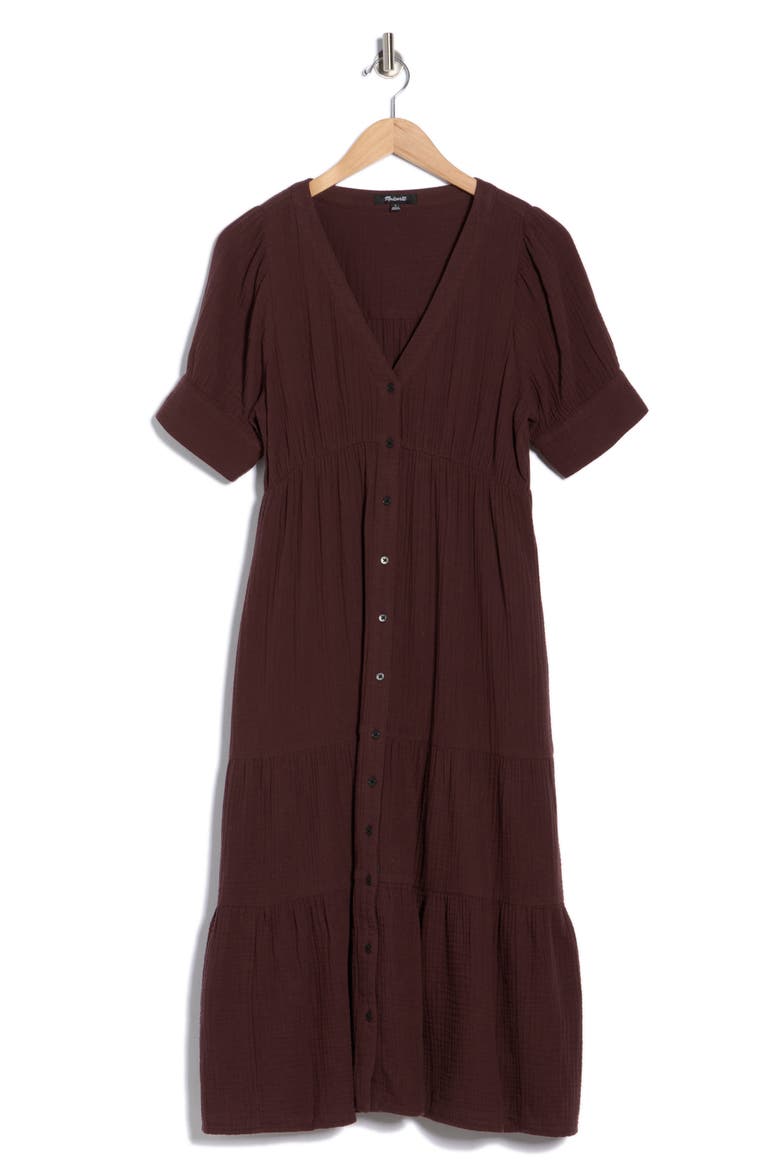 Lightspun Tiered Button Front Midi Dress, Alternate, color, CHOCOLATE RAISIN
