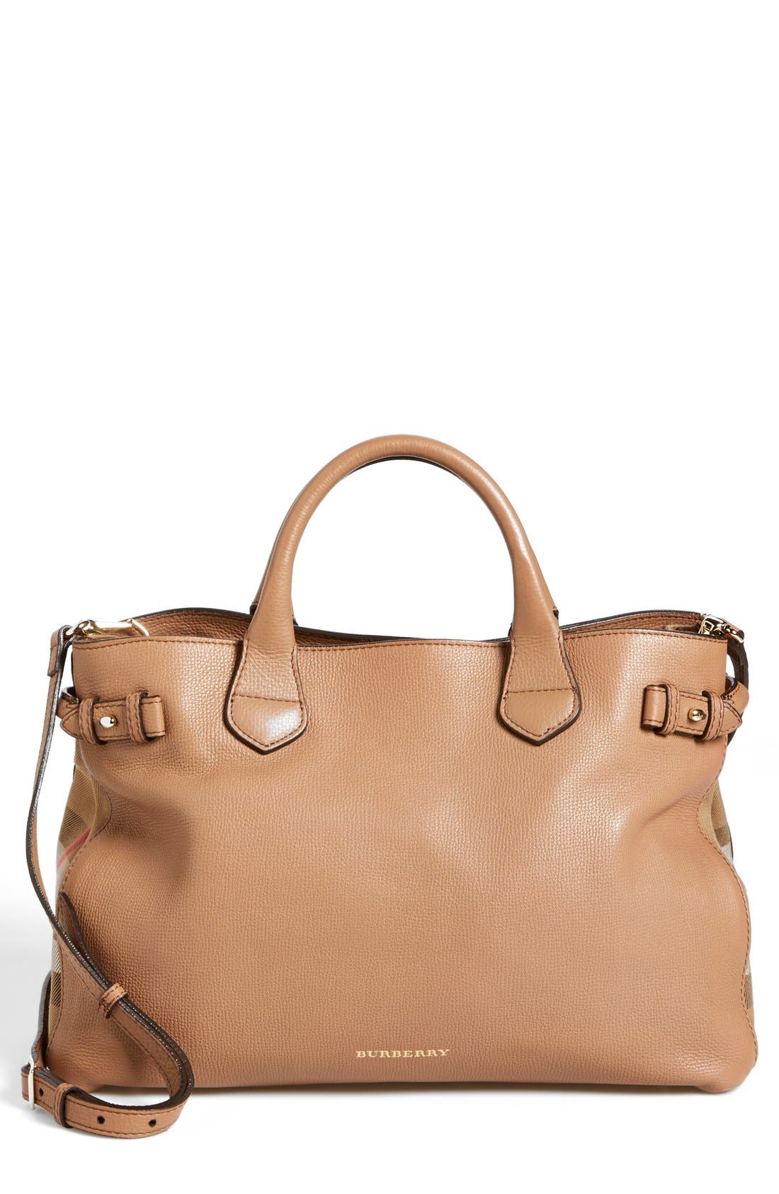 'Medium Banner' Leather Tote, Main, color, DARK SAND