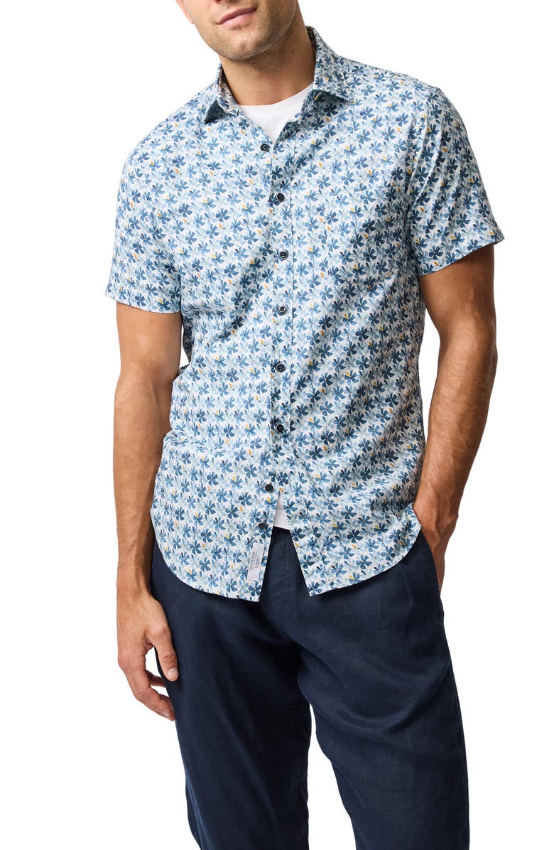 Rodd & Gunn Harvey Road Floral Short Sleeve Cotton Button-Up Shirt, Main, color, Cornflower