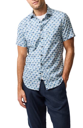 Rodd & Gunn Harvey Road Floral Short Sleeve Cotton Button-up Shirt In Blue